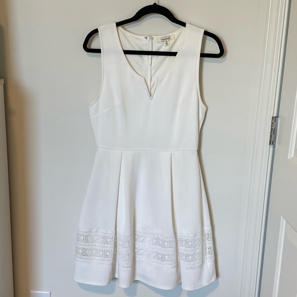 White Dress with Deep V and Lace Detail